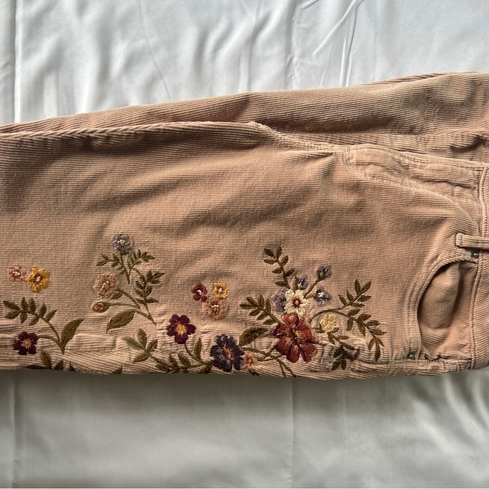 DRIFTWOOD Tan Pants with Floral Embroidery
